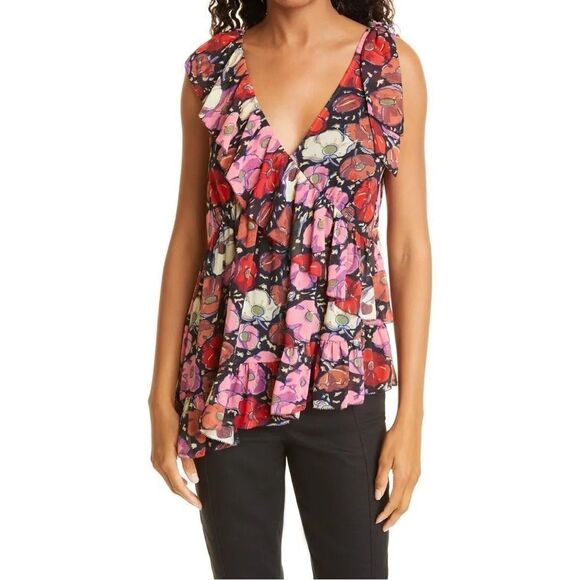 CINQ a Sept Naomi Floral Ruffle Asymmetric Top Size Small New NWT - Picture 1 of 15